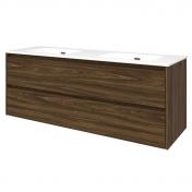 Sanibell Proline 140 mbelst m/2 skuffer og dobbeltvask - Uden hanehul - Cabana eg