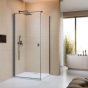 Str�mberg Noma 135 fast brusev�g m/svingd�r til venstre - 80 x 80 - Klar glas/b�rstet gunmetal