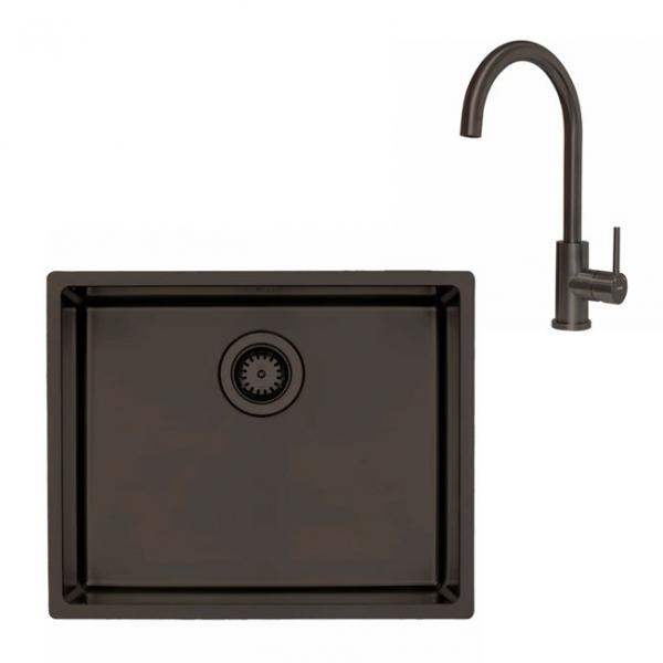Lavabo Kubus 500 Soft køkkenvask m/køkkenarmatur - Dark bronze