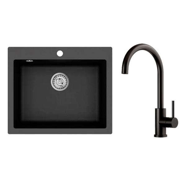 Lavabo Studio 60 k&oslash;kkenvask m/Kubus RS k&oslash;kkenarmatur - Sort