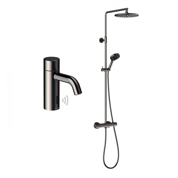 Damixa Silhouet Touchless komplet pakke til bad m/hovedbruser - Børstet grafitgrå