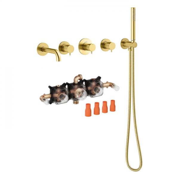 Damixa Silhouet BS 2 komplet badekararmatur til indbygning - Børstet messing PVD Damixa Silhouet BS 2 komplet badekararmatur til indbygning - Børstet messing PVD