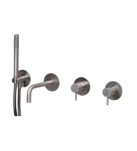 QTOO komplet badekararmatur til indbygning - Børstet stål QTOO komplet badekararmatur til indbygning - Børstet stål