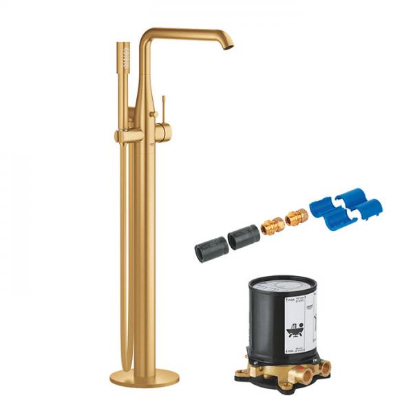 Grohe Essence komplet fritstående badekararmatur - Børstet Cool Sunrise Grohe Essence komplet fritstående badekararmatur - Børstet Cool Sunrise