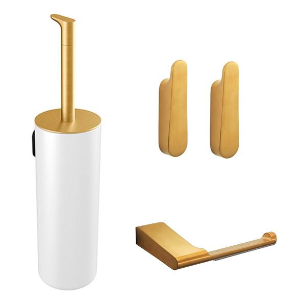 Pressalit Style komplet pakke til badeværelset - Hvid/børstet messing Pressalit Style komplet pakke til badeværelset - Hvid/børstet messing