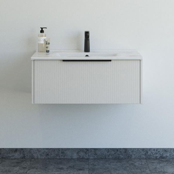 Dansani Mido+ Classic 81 møbelsæt m/Amber vask og 1 skuffe - Striber/mat sand Dansani Mido+ Classic 81 møbelsæt m/Amber vask og 1 skuffe - Striber/mat sand