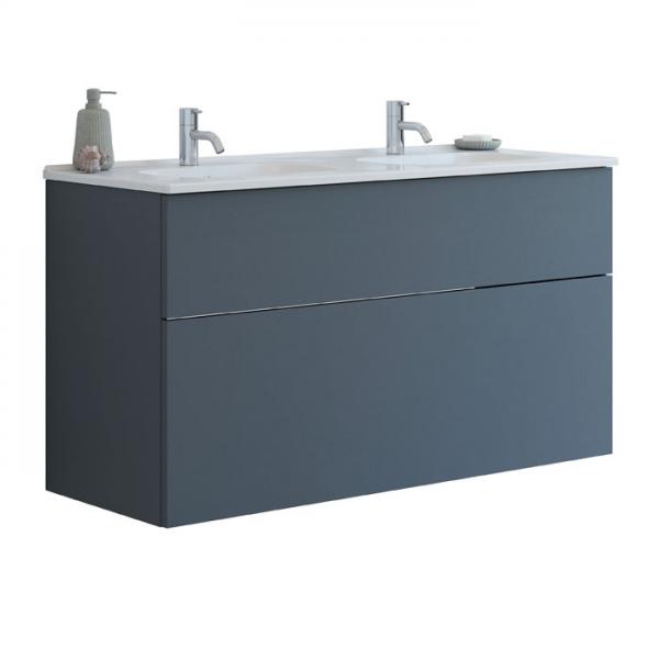 Dansani Luna 121 m&oslash;bels&aelig;t m/dobbelt Kantate vask, h&oslash;j skuffe og indretning - Gr&aring; mat