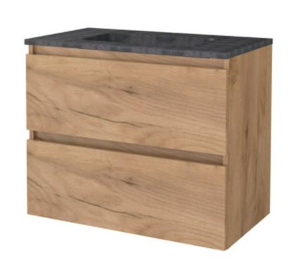 Sanibell Basicline møbelsæt 80 m/integrerede greb og stenvask - Whiskey eg Sanibell Basicline møbelsæt 80 m/integrerede greb og stenvask - Whiskey eg