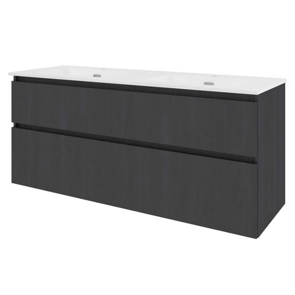 Sanibell Proline 140 møbelsæt m/asymmetriske skuffer og dobbeltvask - Sort eg Sanibell Proline 140 møbelsæt m/asymmetriske skuffer og dobbeltvask - Sort eg