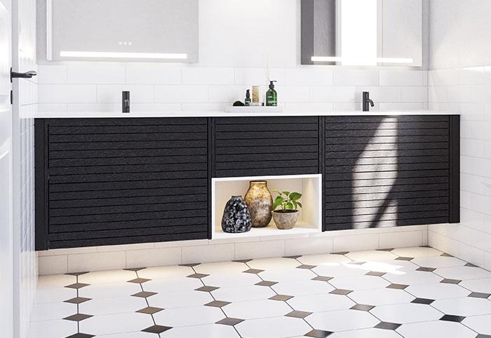 Dansani Luna Classic 220 møbelsæt m/Minore dobbeltvask og lameller - Eg noir Dansani Luna Classic 220 møbelsæt m/Minore dobbeltvask og lameller - Eg noir