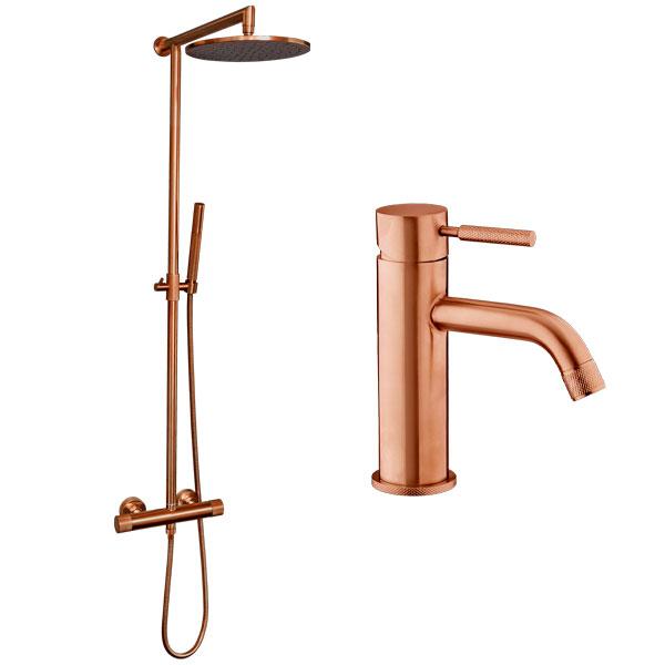 Cassøe Crystal Cut komplet pakke til badeværelset - Børstet kobber