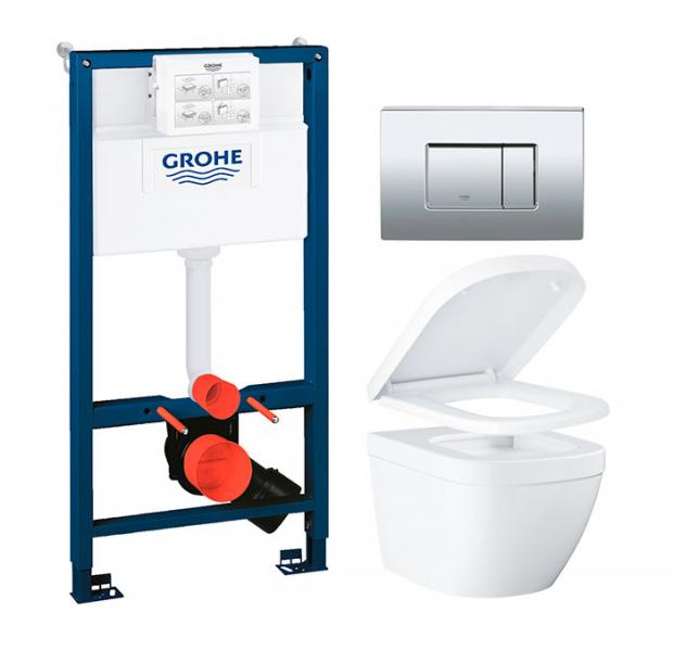 Grohe Euro kompakt toiletpakke inkl. sæde m/soft-close, mellem cisterne og krom betjening Grohe Euro kompakt toiletpakke inkl. sæde m/soft-close, mellem cisterne og krom betjening