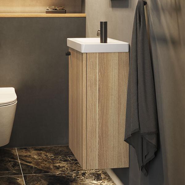 Dansani Luna Urban 40 mini møbelsæt m/Micro Larghetto vask og låge - Høj - Varm eg Dansani Luna Urban 40 mini møbelsæt m/Micro Larghetto vask og låge - Høj - Varm eg