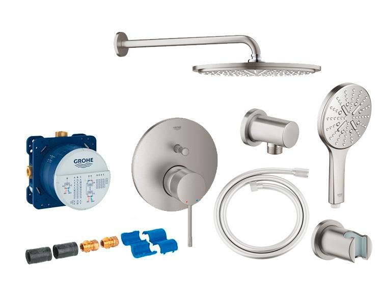 Grohe Essence komplet brusesystem til indbygning m/Rainshower 310 hovedbrus & SmartActive håndbrus - Supersteel
