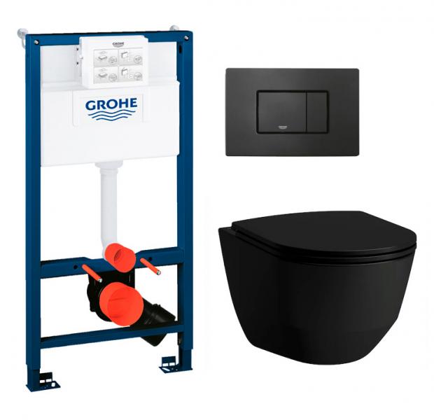 Laufen Pro Rimless mat sort toiletpakke inkl. sæde, mellem cisterne og sort betjening Laufen Pro Rimless mat sort toiletpakke inkl. sæde, mellem cisterne og sort betjening