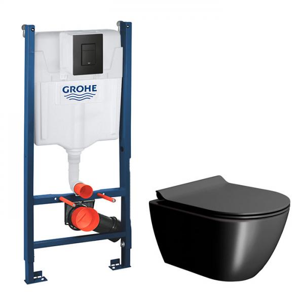 GSI Pura Ardesia 50 toiletpakke inkl. sæde m. softclose, cisterne og mat sort betjening