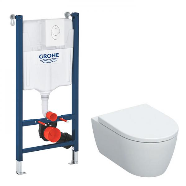 Geberit iCon rimless mat hvid væghængt toilet inkl. sæde m/SoftClose, Grohe cisterne og betjening i hvid
