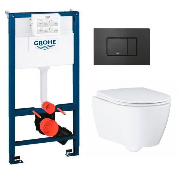 Grohe Essence Rimless toiletpakke inkl. sæde m/soft-close, mellem cisterne og mat sort betjening Grohe Essence Rimless toiletpakke inkl. sæde m/soft-close, mellem cisterne og mat sort betjening