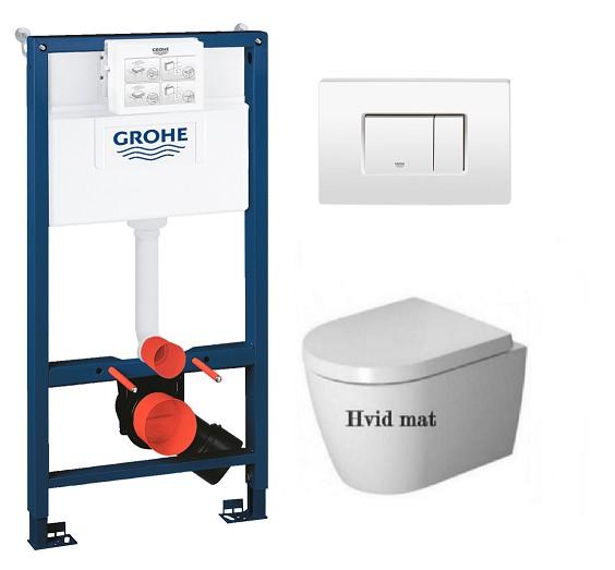 Duravit Me by Starck Compact Rimless - Hvid Mat m/wondergliss toiletpakke inkl. sæde m/soft-close, mellem cisterne og hvid betjening Duravit Me by Starck Compact Rimless - Hvid Mat m/wondergliss toiletpakke inkl. sæde m/soft-close, mellem cisterne og hvid betjening