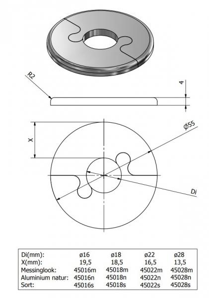 Metalwo Alu fit rosette Ø18 - Børstet messing Metalwo Alu fit rosette Ø18 - Børstet messing