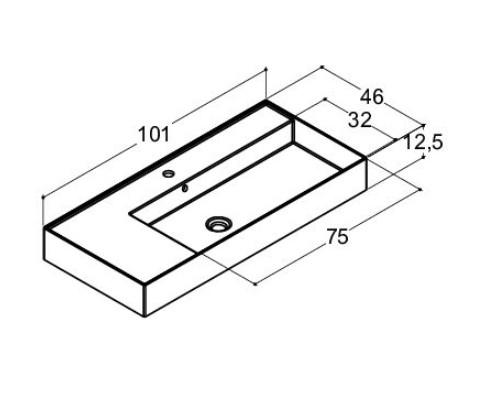 Dansani Luna Azym 101 asymmetrisk håndvask t/møbel - Højre - 1 hanehul