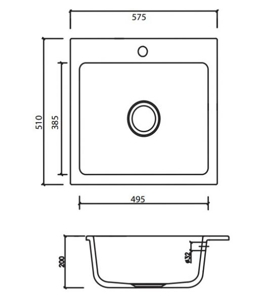 Lavabo Mera 57 porcelænskøkkenvask - Mat hvid/sort afløb Lavabo Mera 57 porcelænskøkkenvask - Mat hvid/sort afløb