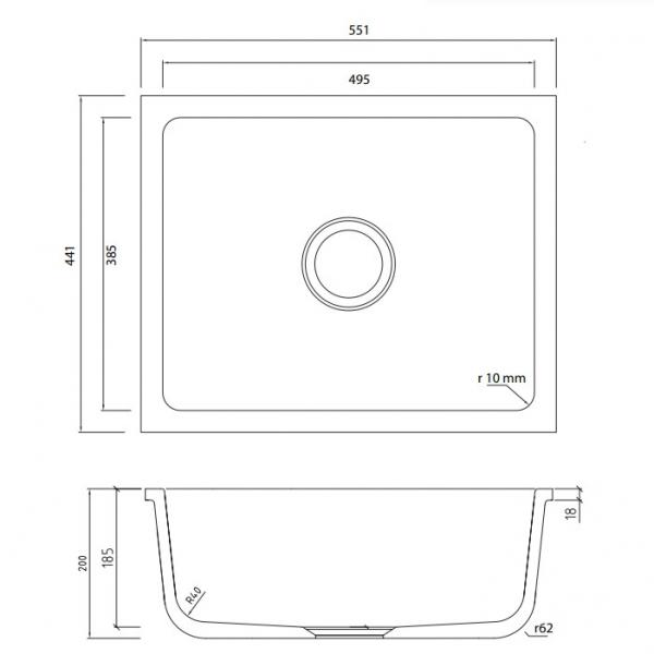 Lavabo Mera 50 U porcelænskøkkenvask - Sort afløb Lavabo Mera 50 U porcelænskøkkenvask - Sort afløb