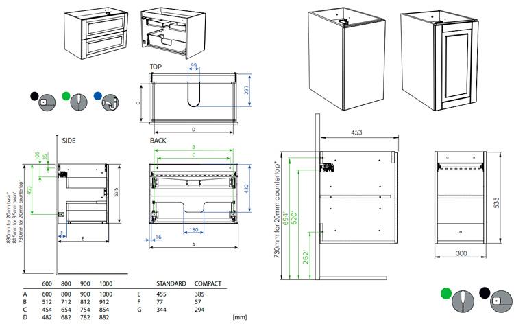 Hafa Grace 90 underskab m. 2 skuffer og 1 sideskab - Hvid mat rammefront Hafa Grace 90 underskab m. 2 skuffer og 1 sideskab - Hvid mat rammefront