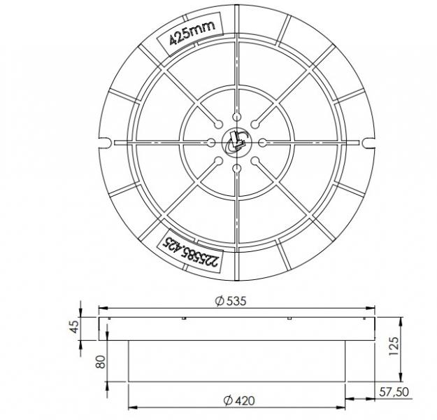 Lauridsen 425 mm dæksel t/ kegle med fals - 0,7 tons Lauridsen 425 mm dæksel t/ kegle med fals - 0,7 tons