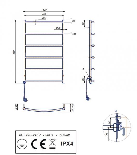 Kriss Sino håndklædetørrer - 53x80 cm - Poleret rustfri stål Kriss Sino håndklædetørrer - 53x80 cm - Poleret rustfri stål