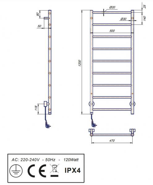 Kriss Polaris håndklædetørrer - 50x120 cm - Poleret rustfrit stål Kriss Polaris håndklædetørrer - 50x120 cm - Poleret rustfrit stål