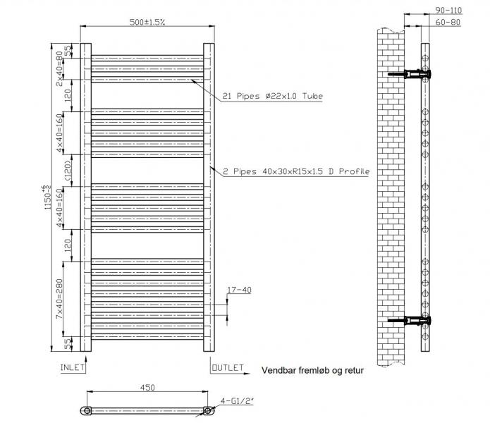 Alterna Norm håndklædetørrer - 50x115 cm - Hvid Alterna Norm håndklædetørrer - 50x115 cm - Hvid