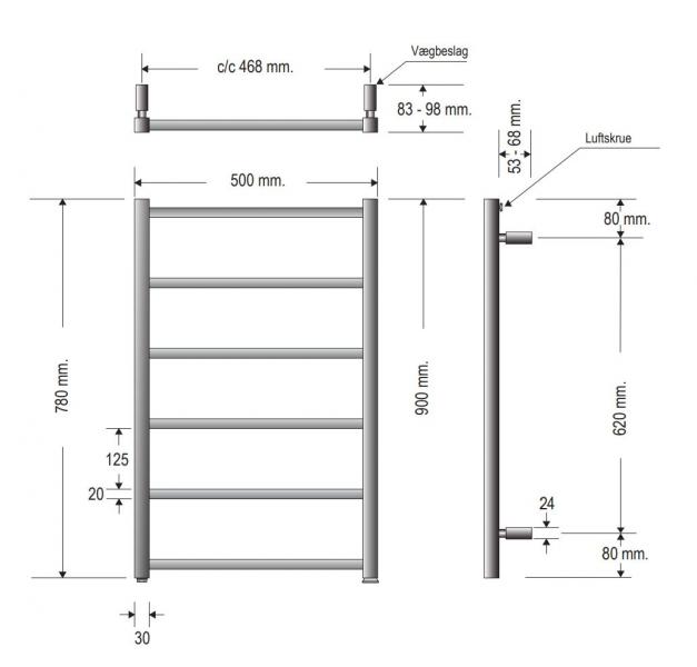 Strømberg Hagen håndklædetørrer til kombidrift - 50x78 cm - Krom Strømberg Hagen håndklædetørrer til kombidrift - 50x78 cm - Krom
