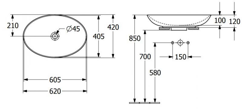 V&B Loop&Friends 62 fritstående bowlevask - Med overløb V&B Loop&Friends 62 fritstående bowlevask - Med overløb