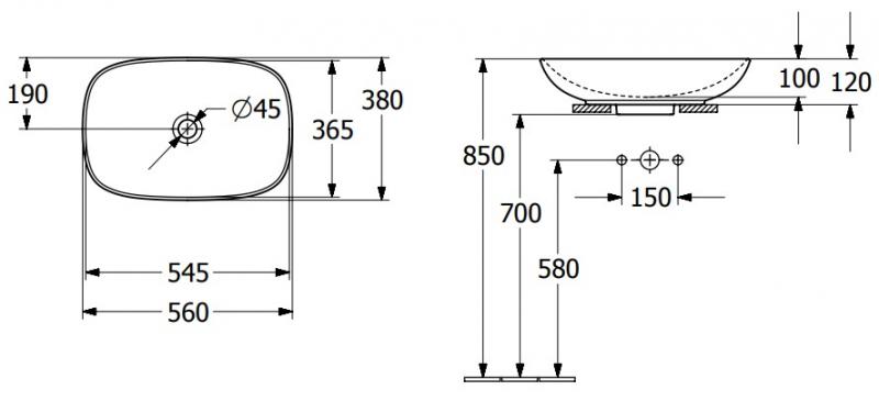 V&B Loop&Friends 56 fritstående bowlevask - Med overløb V&B Loop&Friends 56 fritstående bowlevask - Med overløb