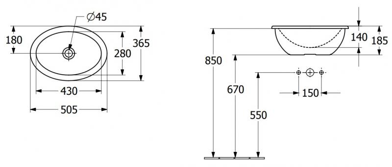 V&B Loop& Friends 51 håndvask t/nedfældning - Med overløb V&B Loop& Friends 51 håndvask t/nedfældning - Med overløb