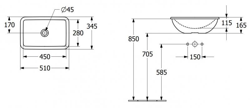 V&B Loop&Friends 51 håndvask t/nedfældning - Med overløb V&B Loop&Friends 51 håndvask t/nedfældning - Med overløb