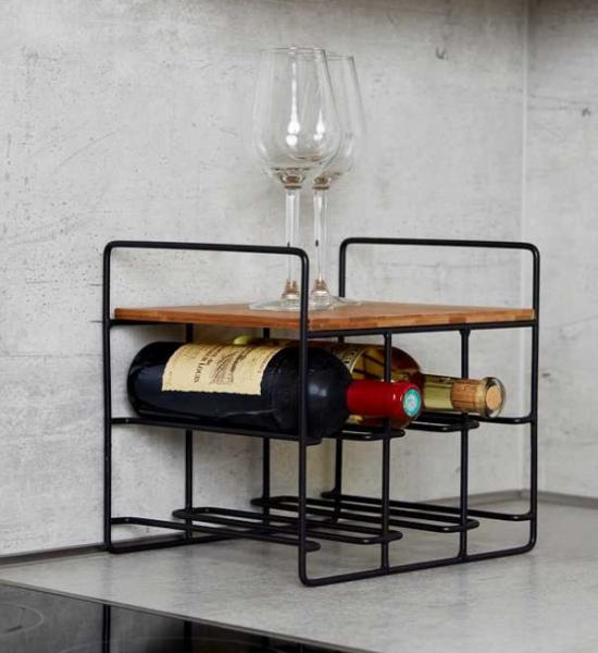 Wenko Loft vinreol til bord - Sort/bambus Wenko Loft vinreol til bord - Sort/bambus