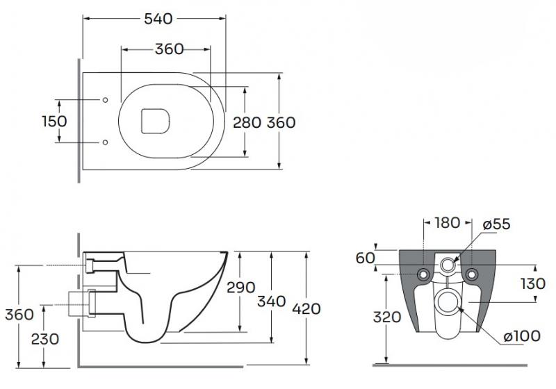 Lavabo Comoda rimless v&aelig;gh&aelig;ngt toilet inkl. EasyClean og s&aelig;de m/soft-close - Nature green