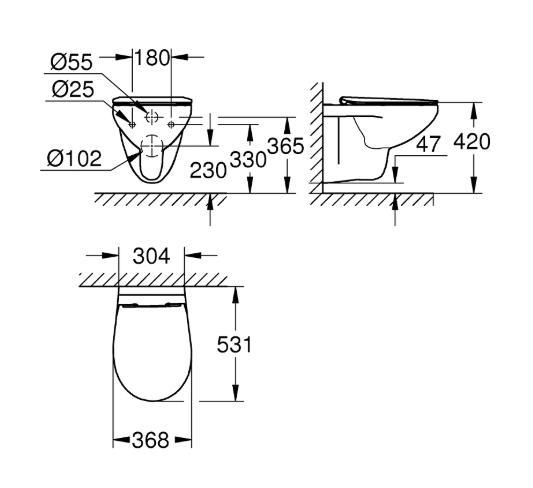 Grohe Bau Ceramic væghængt toilet inkl/slim toiletsæde m/SoftClose og QuickRelease Grohe Bau Ceramic væghængt toilet inkl/slim toiletsæde m/SoftClose og QuickRelease