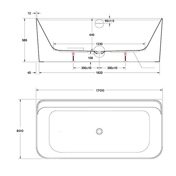 Strømberg Piceno back-to-wall badekar 1700 x 800mm Strømberg Piceno back-to-wall badekar 1700 x 800mm