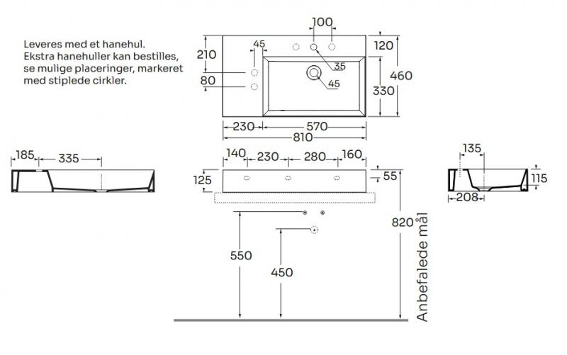 Lavabo Elegance SQ 81 L håndvask t/væg eller møbel - Uden overløb Lavabo Elegance SQ 81 L håndvask t/væg eller møbel - Uden overløb