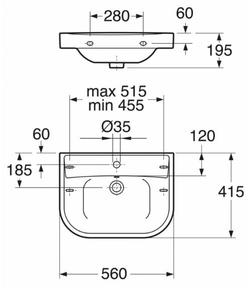 Gustavsberg Nordic 56 håndvask t/væg - 1 hanehul Gustavsberg Nordic 56 håndvask t/væg - 1 hanehul