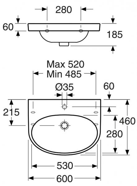 Gustavsberg Nautic 60 håndvask t/væg - Uden hanehul Gustavsberg Nautic 60 håndvask t/væg - Uden hanehul