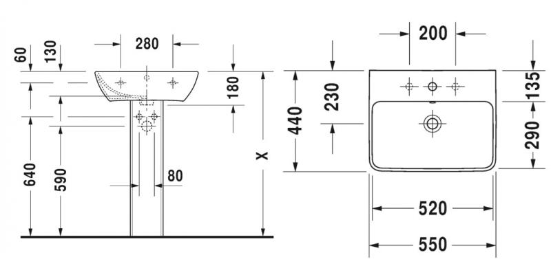 Duravit ME by Starck 55 håndvask t/væg Duravit ME by Starck 55 håndvask t/væg