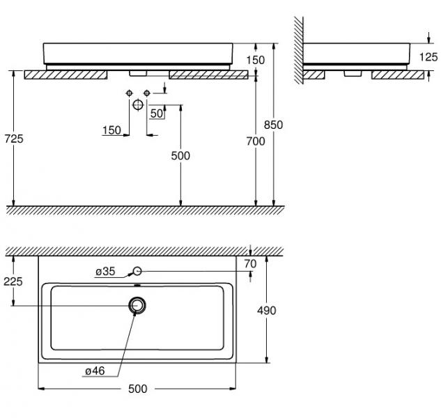 Grohe Cube 50 fritstående bowlevask - 1/3 hanehuller - Med overløb - PureGuard Grohe Cube 50 fritstående bowlevask - 1/3 hanehuller - Med overløb - PureGuard