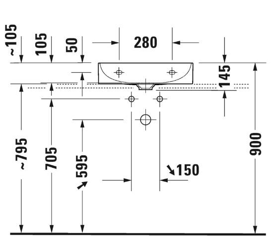 Duravit DuraSquare 50 bowlevask op til væg - Uden overløb Duravit DuraSquare 50 bowlevask op til væg - Uden overløb