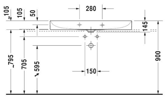 Duravit DuraSquare 100 bowlevask op til væg - 2 hanehuller Duravit DuraSquare 100 bowlevask op til væg - 2 hanehuller