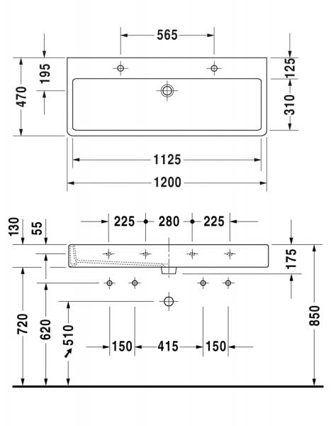 Duravit Vero 120 håndvask t/væg eller møbel - 2 hanehuller Duravit Vero 120 håndvask t/væg eller møbel - 2 hanehuller