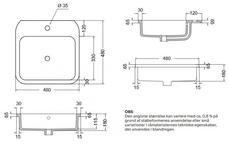 Lavabo Cosa 48 håndvask t/nedfældning - 1 hanehul Lavabo Cosa 48 håndvask t/nedfældning - 1 hanehul